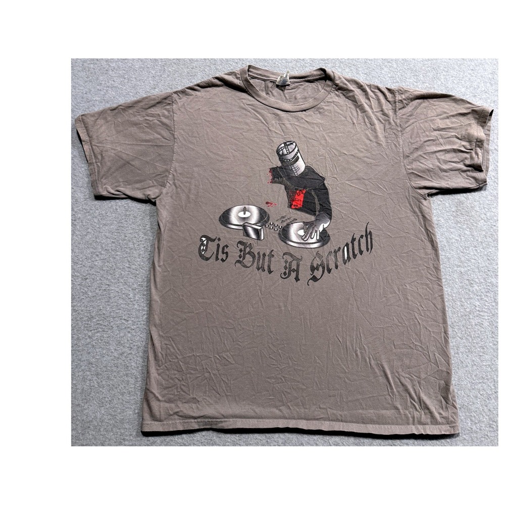 Port & Company Monty Python DJ Black Knight Tis But A Scratch Gray Graphic Tee L